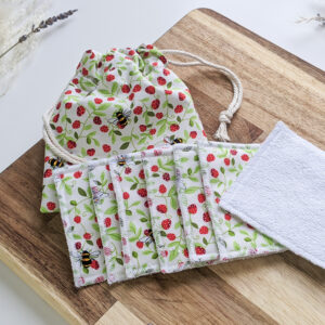 Blue_Floral_Strawberry_Bee_Reusable_Face_Pad_Set_Eco_Friendly_Sustainable_Drawstring_Bag